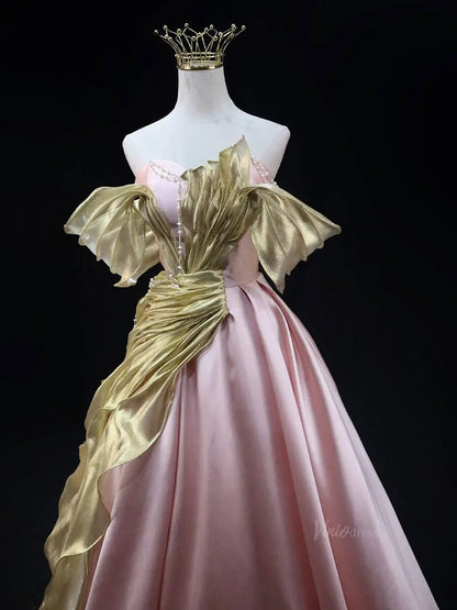 Pink Satin Prom Dresses with Overlay, Sweetheart Neck, Strapless Quinceanera Dresses SU046-prom dresses 2025 -Viniodress-Pink-Custom Size-