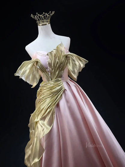 Pink Satin Prom Dresses with Overlay, Sweetheart Neck, Strapless Quinceanera Dresses SU046-prom dresses 2025 -Viniodress-Pink-Custom Size-