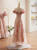 Pink Sequin Lace Floral Prom Dresses Off the Shoulder Maxi Dress 90072-prom dresses-Viniodress-Viniodress