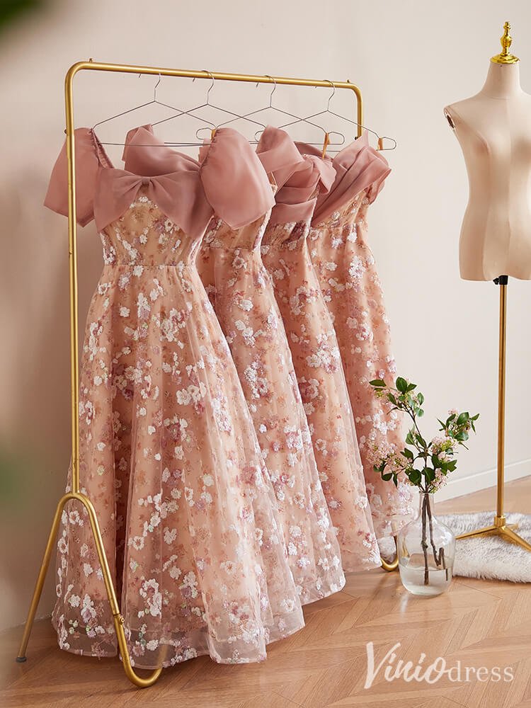 Pink Sequin Lace Floral Prom Dresses Puffed Sleeve Maxi Dress 90071 - Viniodressprom dressesPinkCustom Size - Formal Dresses - Ball Gowns