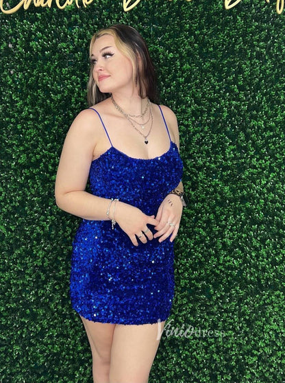 Pink Spaghetti Strap Bodycon Homecoming Dresses Tight Sequin Cocktail Dress SD1512-Homecoming Dresses 2025 -Viniodress-Pink-Custom Size-