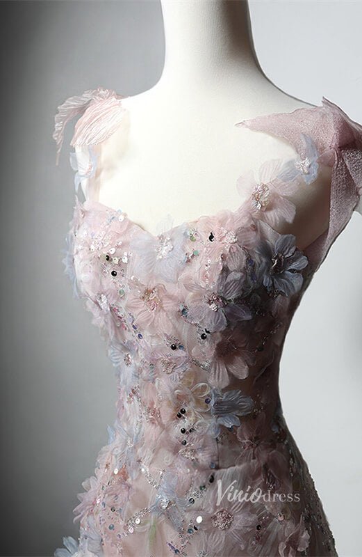 Pink Sparkly Floral Lace Prom Dresses Spaghetti Strap Formal Dress AD1226-prom dresses 2025 -Viniodress-Pink-Custom Size-