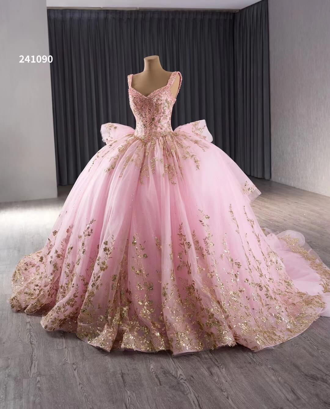 Pink Sparkly Lace Applique Beaded Wedding Gowns Tiered Layered Quince Dress 241090-Quinceanera Dresses 2025 -Viniodress-Pink-Custom Size-