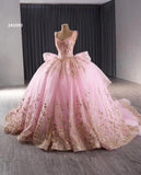 Pink Sparkly Lace Applique Beaded Wedding Gowns Tiered Layered Quince Dress 241090-Quinceanera Dresses-Viniodress-Viniodress