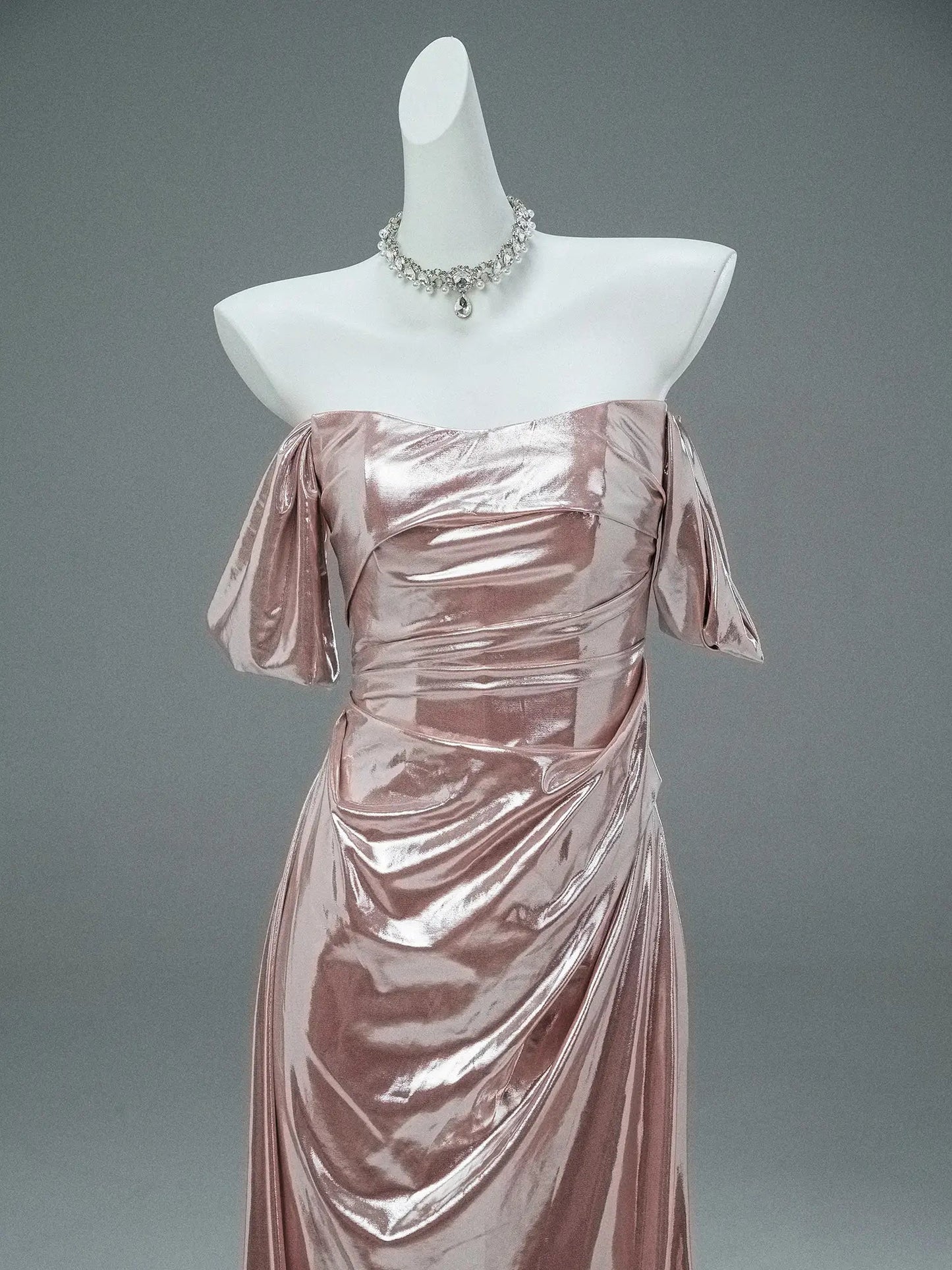 Pink Sparkly Satin Prom Dresses Off the Shoulder Formal Dress - CQ0122-Couture Gown 2025 -Viniodress-Pink-Custom Size-