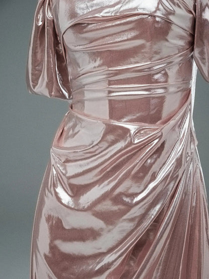 Pink Sparkly Satin Prom Dresses Off the Shoulder Formal Dress - CQ0122-Couture Gown 2025 -Viniodress-Pink-Custom Size-