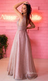 Pink Sparkly Tulle Prom Dresses Plunging V-Neck Evening Gown FD3584-prom dresses-Viniodress-Viniodress