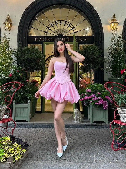 Pink Strapless Bubble Hem Homecoming Dress with Corset Bodice and Lace-Up Back – H1146-Homecoming Dresses 2025 -Viniodress-Pink-Custom Size-