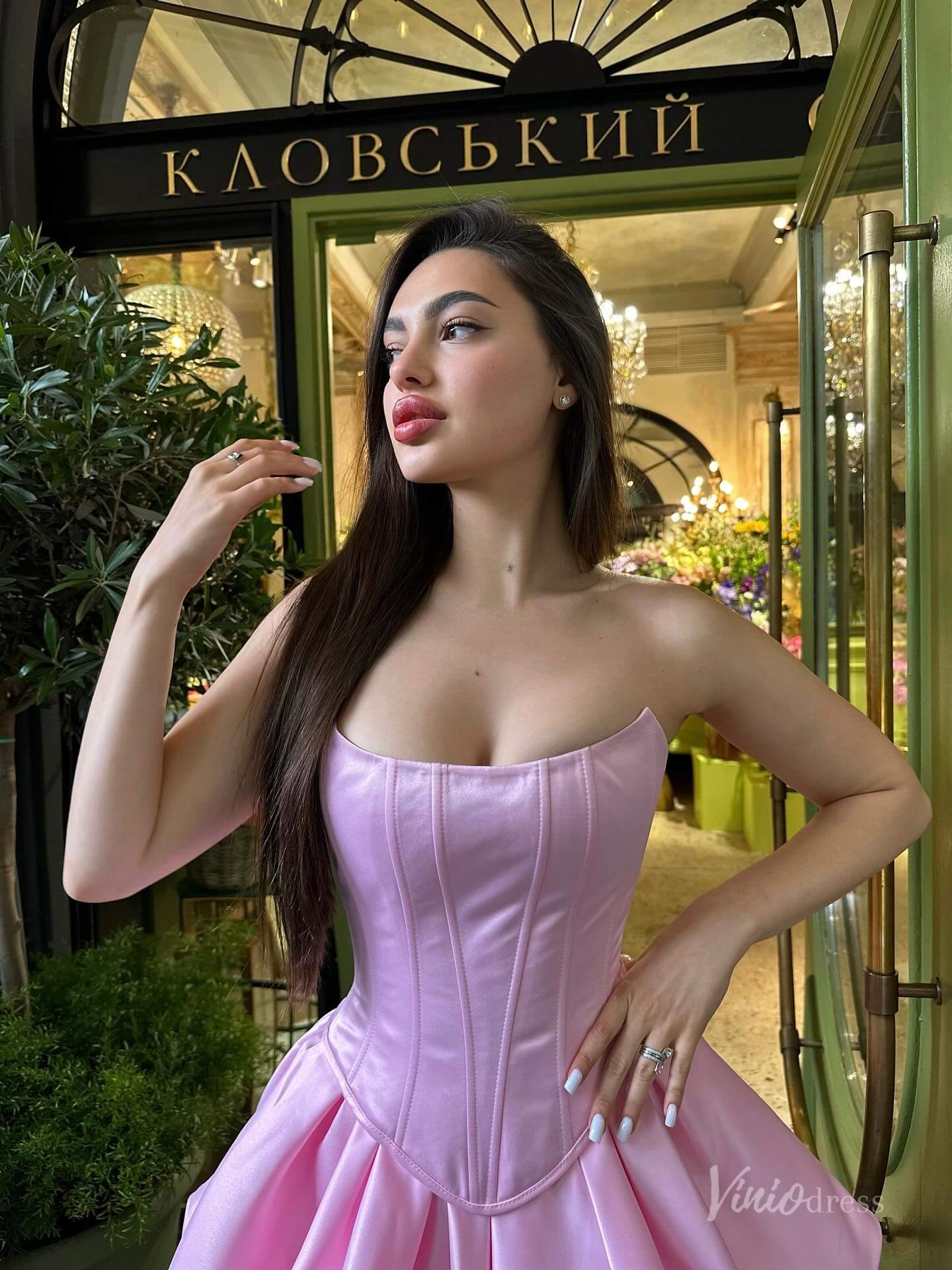 Pink Strapless Bubble Hem Homecoming Dress with Corset Bodice and Lace-Up Back – H1146-Homecoming Dresses 2025 -Viniodress-Pink-Custom Size-