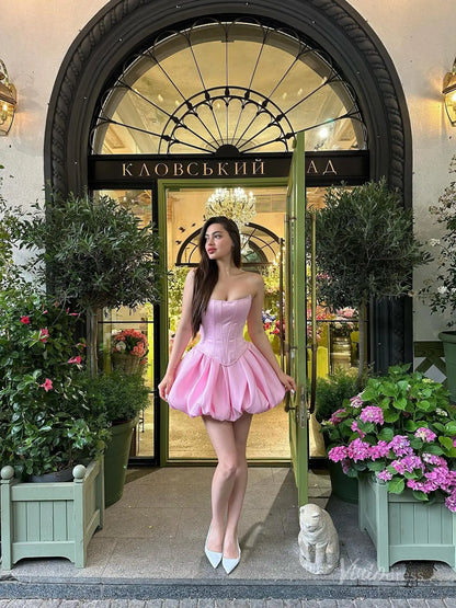 Pink Strapless Bubble Hem Homecoming Dress with Corset Bodice and Lace-Up Back – H1146-Homecoming Dresses 2025 -Viniodress-Pink-Custom Size-
