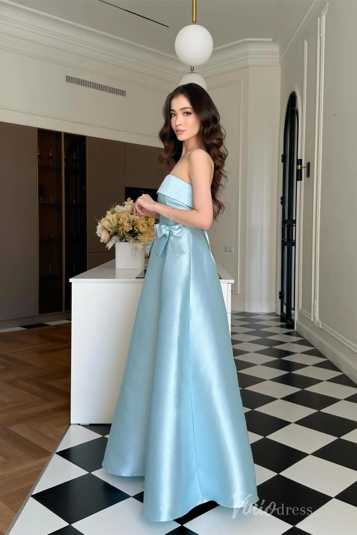 Pink Strapless Mikado Formal Dress with Folded Neckline, Bows, A-Line Silhouette – AS022-prom dresses 2025 -Viniodress-Pink-Custom Size-