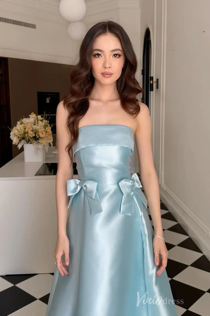 Pink Strapless Mikado Formal Dress with Folded Neckline, Bows, A-Line Silhouette – AS022-prom dresses 2025 -Viniodress-Pink-Custom Size-