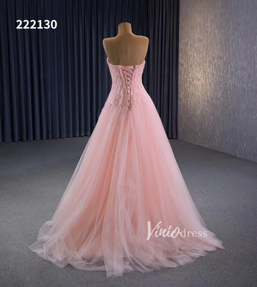 Pink Strapless Prom Dresses Beaded Tulle Formal Dress 222130-prom dresses 2025 -Viniodress-Pink-Custom Size-