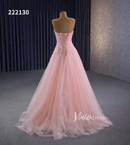 Pink Strapless Prom Dresses Beaded Tulle Formal Dress 222130-prom dresses 2025 -Viniodress-Pink-Custom Size-