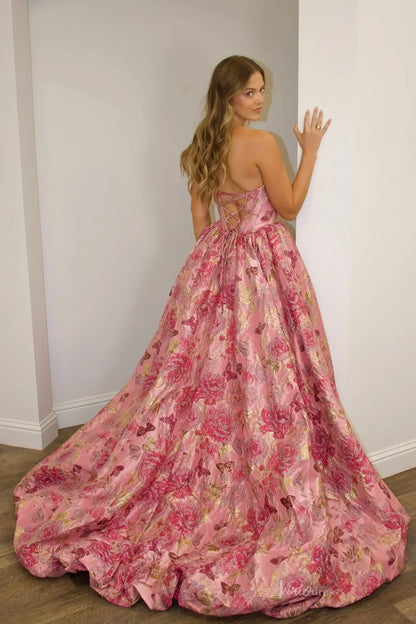 Pink Strapless Rose Jacquard Prom Ball Gown with Bubble Skirt – JC013-prom dresses 2026-Viniodress-Dusty Rose-Custom Size-