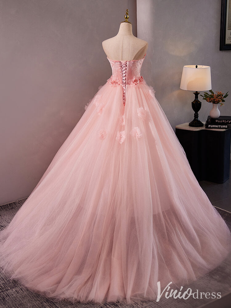 Pink Strapless Rosette Prom Ball Gown Velvet Bow-Tie Quinceanera Dress AD1316-Quinceanera Dresses-Viniodress-Viniodress