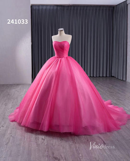 Pink Strapless Ruffled Wedding Dresses Removable Overskirt Quinceanera Dress 241033-Quinceanera Dresses 2025 -Viniodress-Pink-Custom Size-