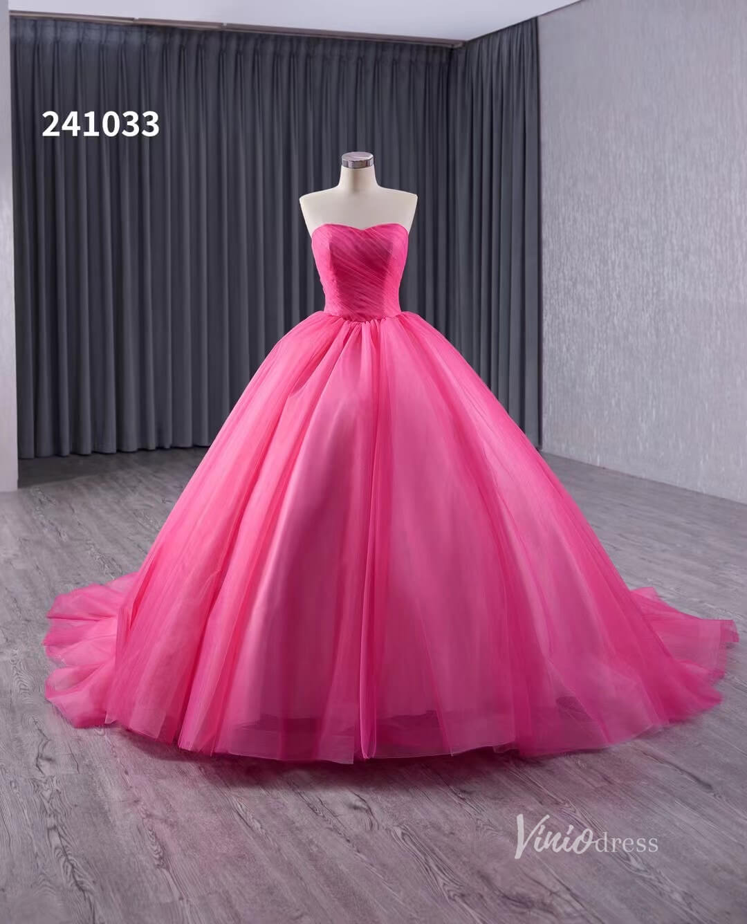 Pink Strapless Ruffled Wedding Dresses Removable Overskirt Quinceanera Dress 241033-Quinceanera Dresses 2025 -Viniodress-Pink-Custom Size-