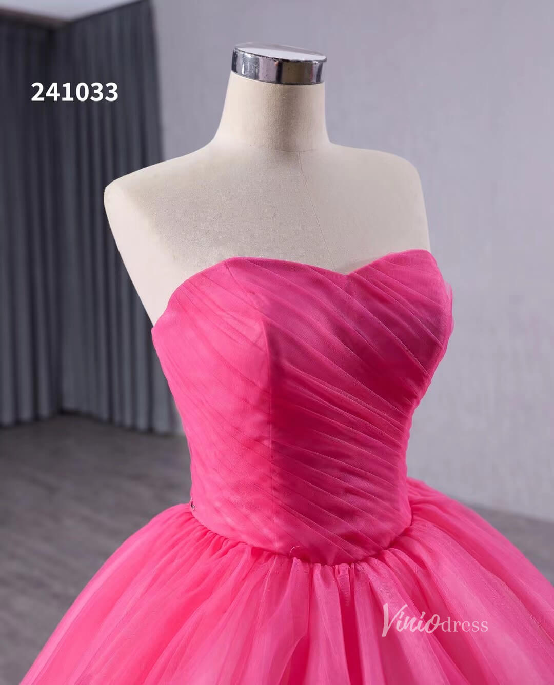 Pink Strapless Ruffled Wedding Dresses Removable Overskirt Quinceanera Dress 241033-Quinceanera Dresses 2025 -Viniodress-Pink-Custom Size-