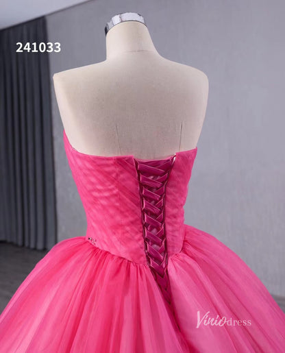 Pink Strapless Ruffled Wedding Dresses Removable Overskirt Quinceanera Dress 241033-Quinceanera Dresses 2025 -Viniodress-Pink-Custom Size-
