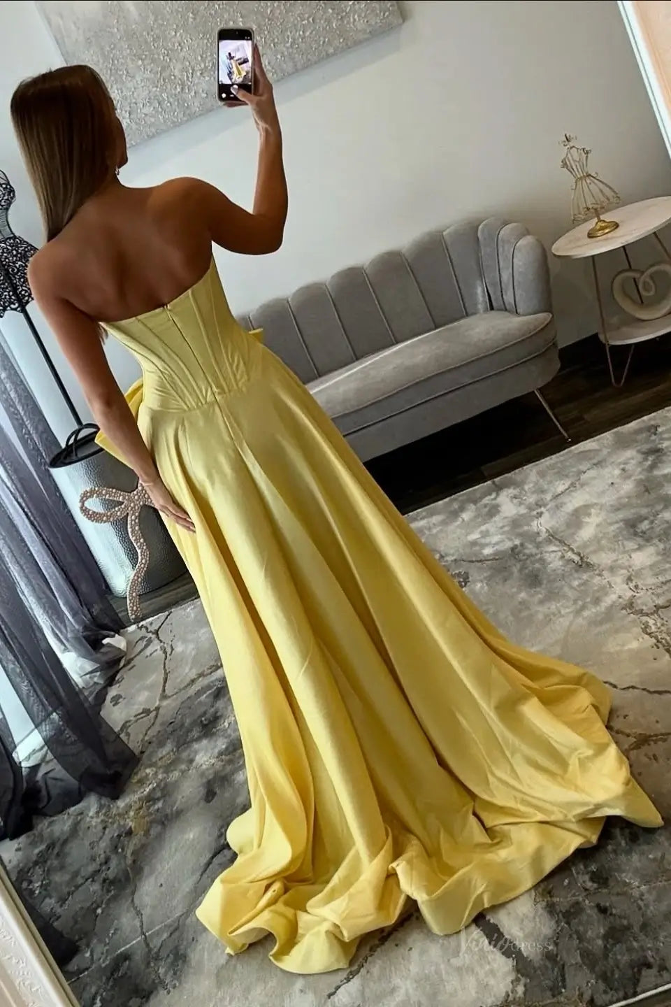 Pink Strapless Satin Bow Prom Dress with Pearl Trim & High Slit – AS087-prom dresses 2026-Viniodress-Pink-Custom Size – Add Measurements in Cart-