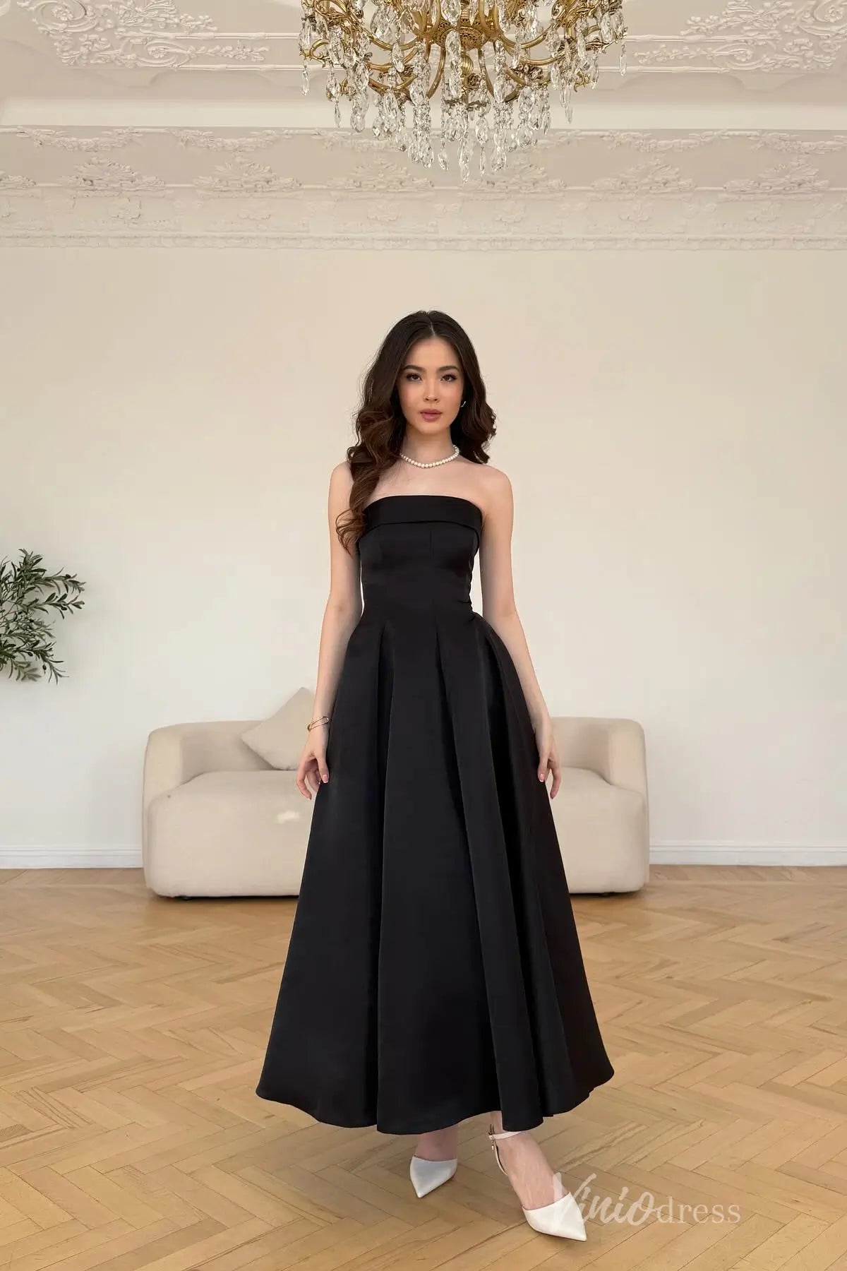 Pink Strapless Satin Formal Dress with Corset Bodice, A-Line Skirt, Mid-Length Hem – AS020-prom dresses 2025 -Viniodress-Black-Custom Size-