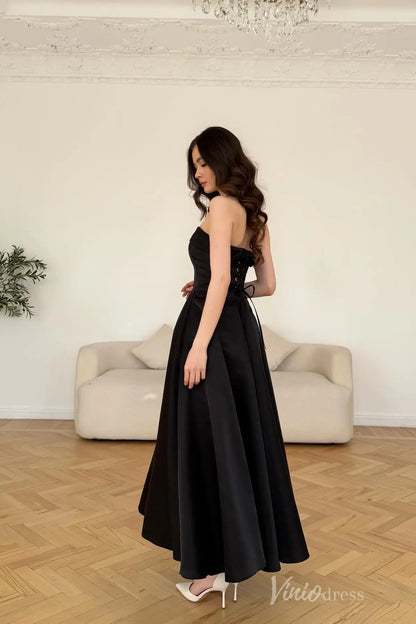 Pink Strapless Satin Formal Dress with Corset Bodice, A-Line Skirt, Mid-Length Hem – AS020-prom dresses 2025 -Viniodress-Pink-Custom Size-