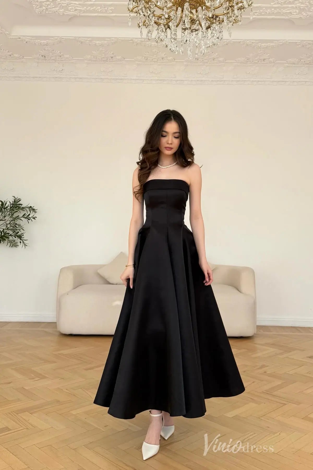 Pink Strapless Satin Formal Dress with Corset Bodice, A-Line Skirt, Mid-Length Hem – AS020-prom dresses 2025 -Viniodress-Pink-Custom Size-