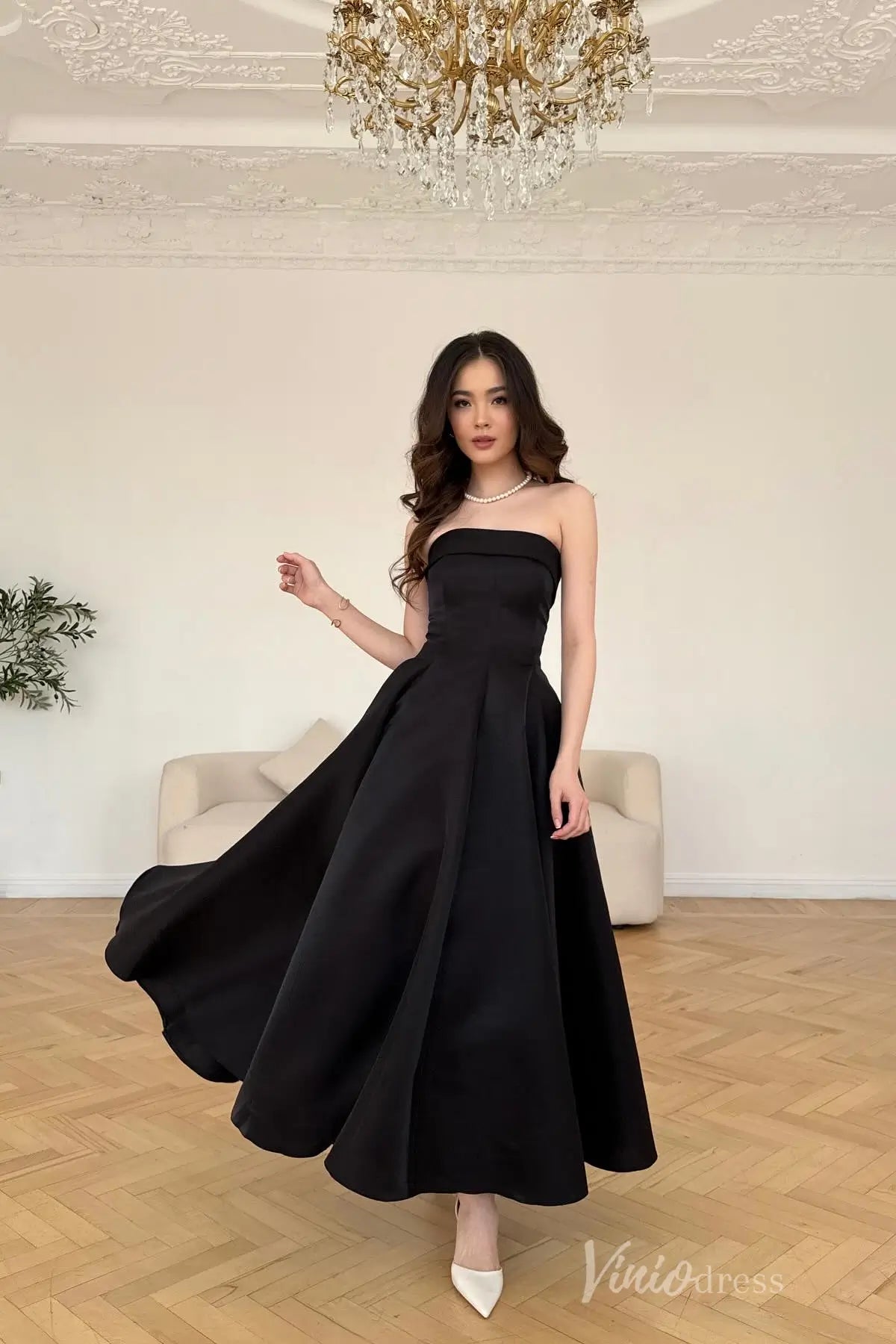 Pink Strapless Satin Formal Dress with Corset Bodice, A-Line Skirt, Mid-Length Hem – AS020-prom dresses 2025 -Viniodress-Pink-Custom Size-