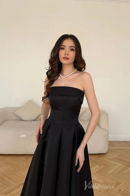 Pink Strapless Satin Formal Dress with Corset Bodice, A-Line Skirt, Mid-Length Hem – AS020-prom dresses 2025 -Viniodress-Pink-Custom Size-