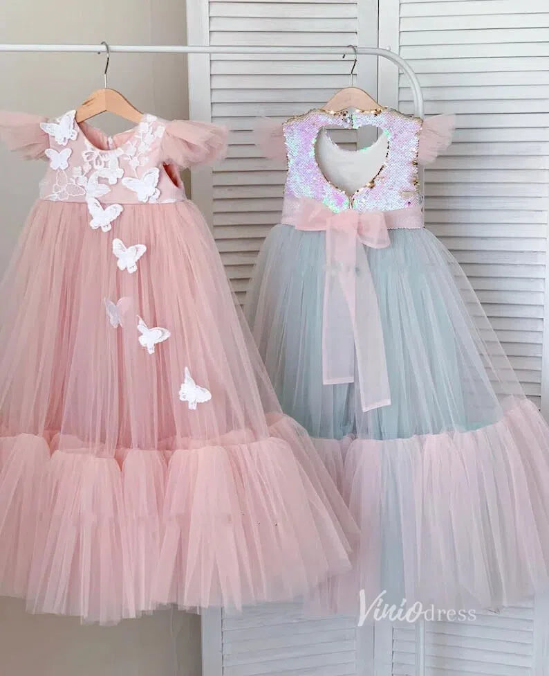 Pink Tulle Flower Girl Dresses with Butterfly Applique GL1128-flower girl dresses 2025 -Viniodress-Pink-Custom Size-