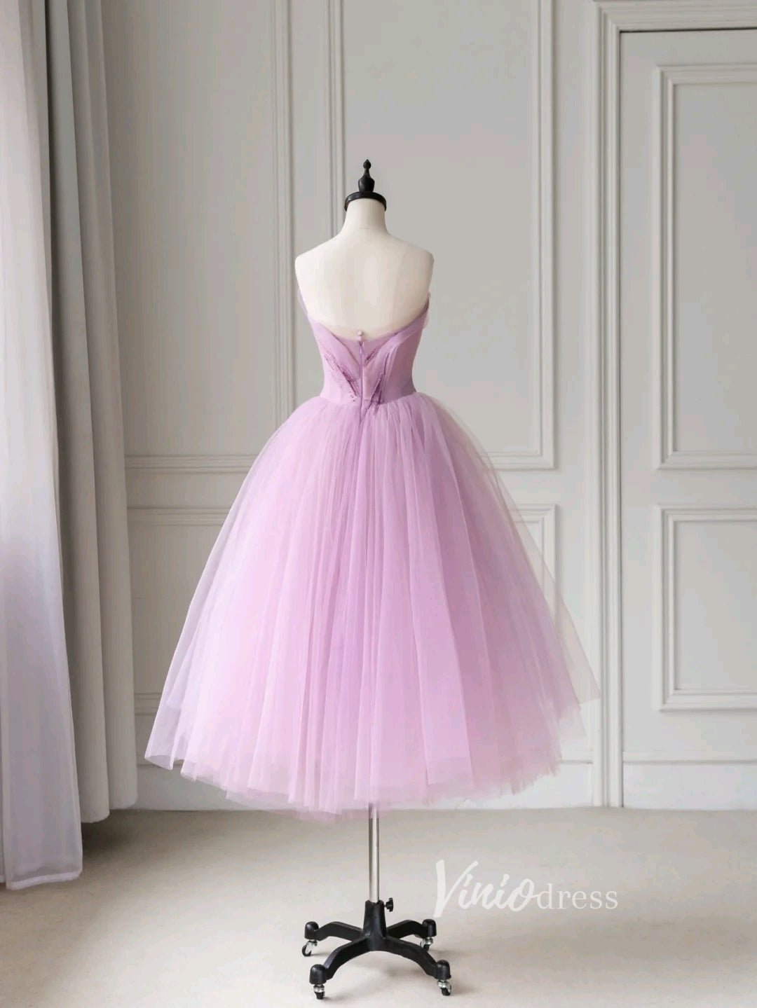 Pink Tulle Prom Dresses Mid-Length Strapless Homecoming Dress FD3225-prom dresses 2025 -Viniodress-Pink-Custom Size-