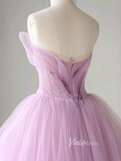 Pink Tulle Prom Dresses Mid-Length Strapless Homecoming Dress FD3225-prom dresses 2025 -Viniodress-Pink-Custom Size-