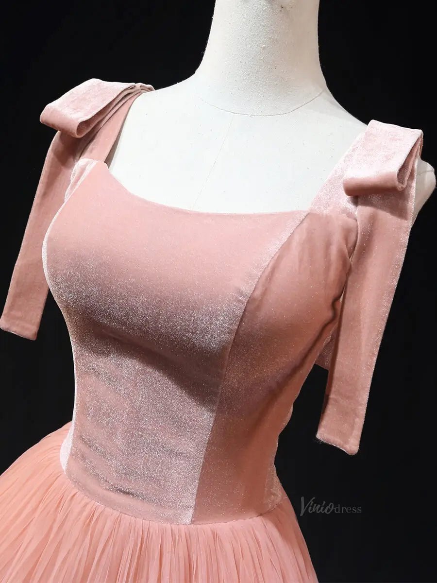 Pink Tulle Prom Dresses with Velvet Bodice, Tiered Bottom, Wide Strap, Formal Gown SU054-prom dresses 2025 -Viniodress-Pink-Custom Size-