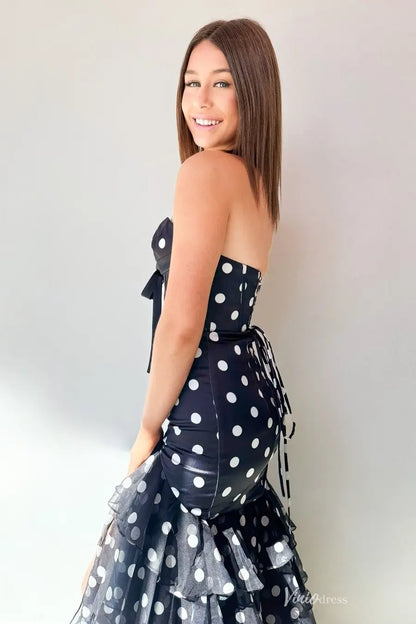 Playful Polka Dot Prom Dress with Tiered Ruffle Skirt, Corset Bodice & Bow Detail – RF051B-Prom Dresses 2026-Viniodress-Black-Custom Size – Add Measurements in Cart-