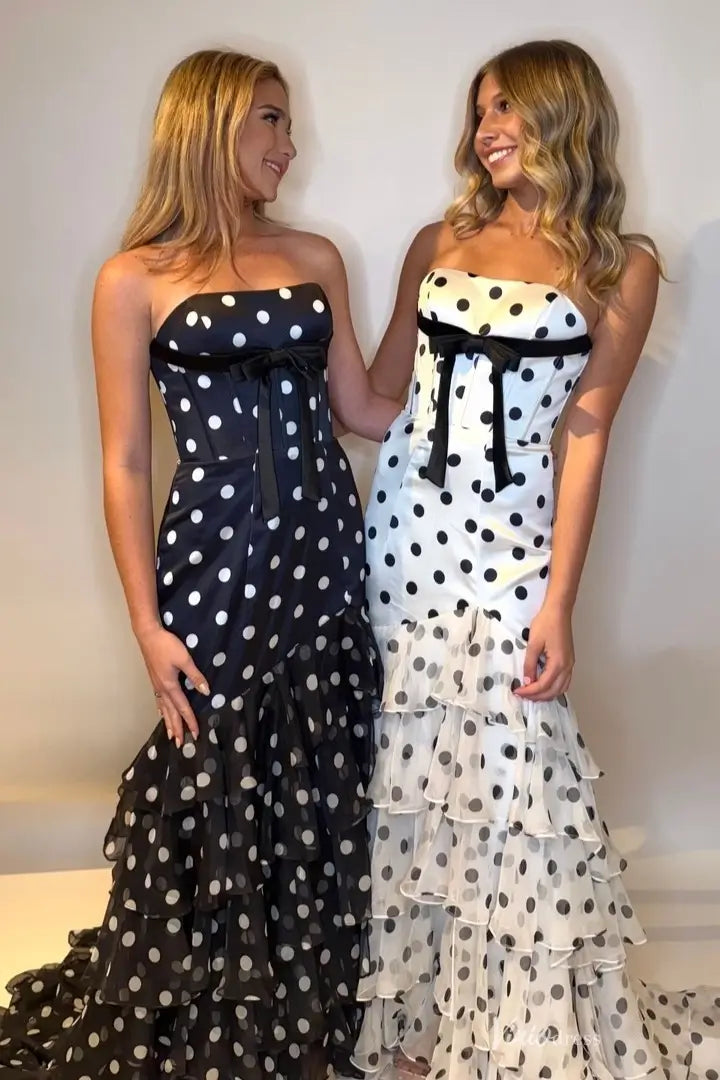 Playful Polka Dot Prom Dress with Tiered Ruffle Skirt, Corset Bodice & Bow Detail – RF051B-Prom Dresses 2026-Viniodress-Black-Custom Size – Add Measurements in Cart-