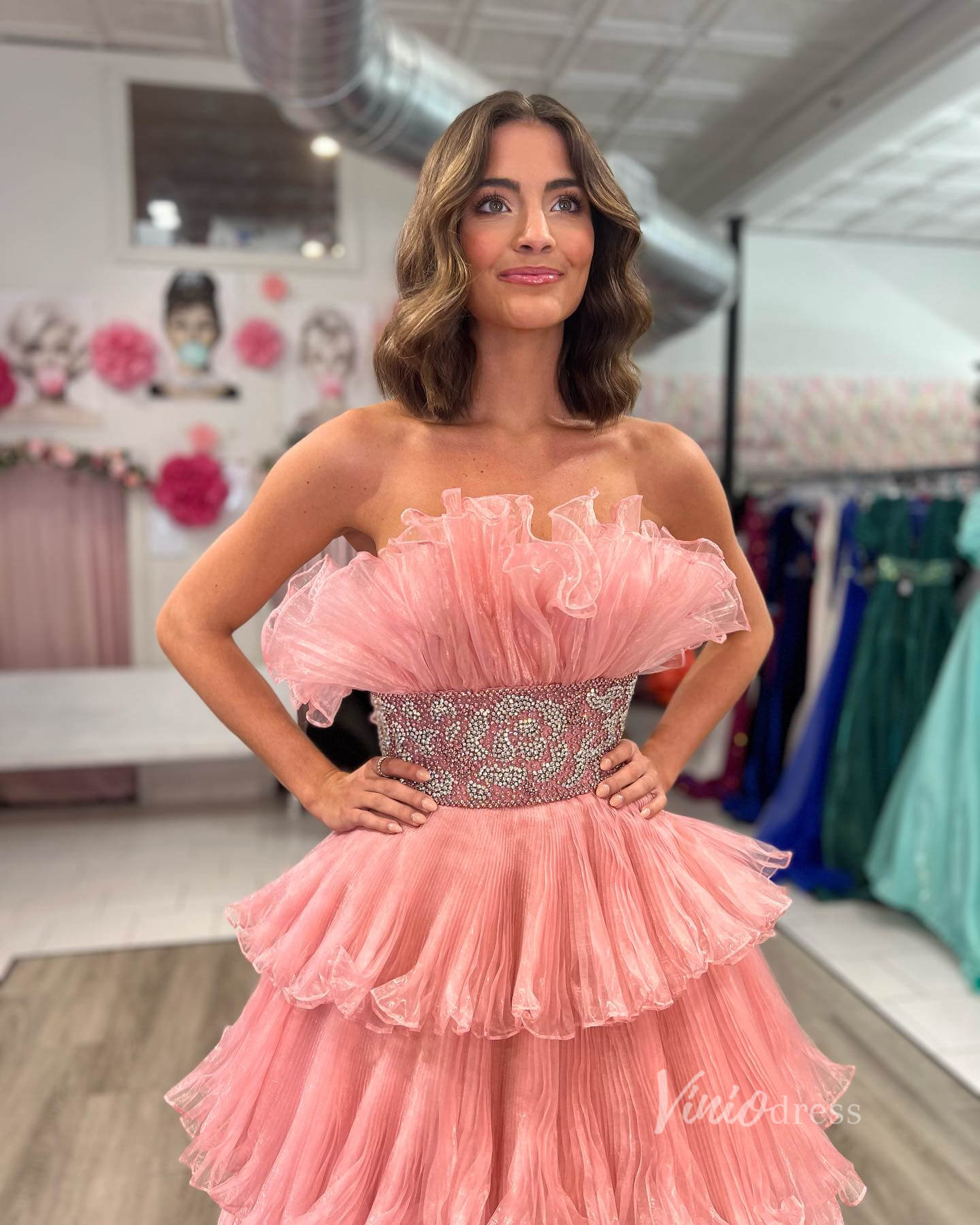 Pleated Organza Ruffle Prom Dresses Tiered Ball Gowns FD3602B-prom dresses 2025 -Viniodress-Light Blue-Custom Size-