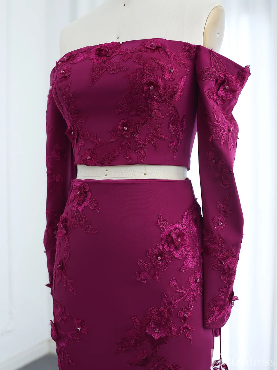 Plum Sheath Wedding Guest Dresses Off Shoulder Long Sleeve Prom Dress FD1717-Evening Dresses 2025 -Viniodress-Plum-US 2-