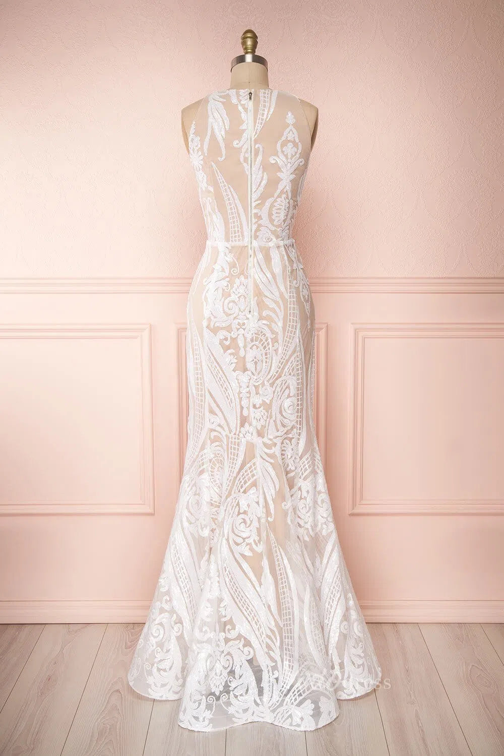 Plunging V-neck Sheath Lace Wedding Dress VW1002-wedding dresses-Viniodress-Viniodress