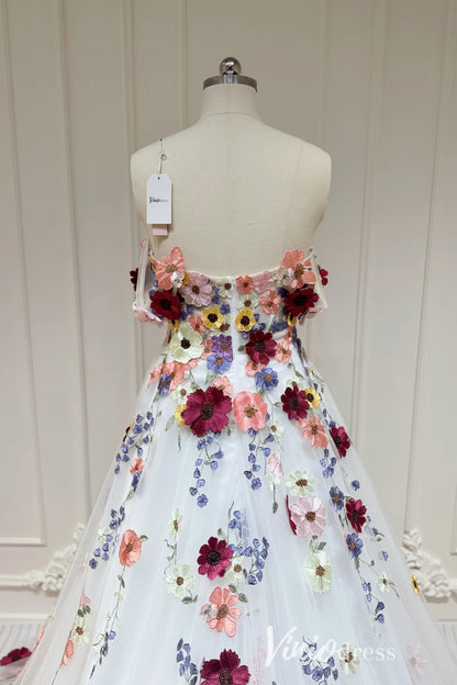 Plus Size Colorful Floral Wedding Dress | Off-the-Shoulder Sweetheart Gown with Chapel Train FW162-wedding dresses 2025 -Viniodress-Floral-Custom Size-