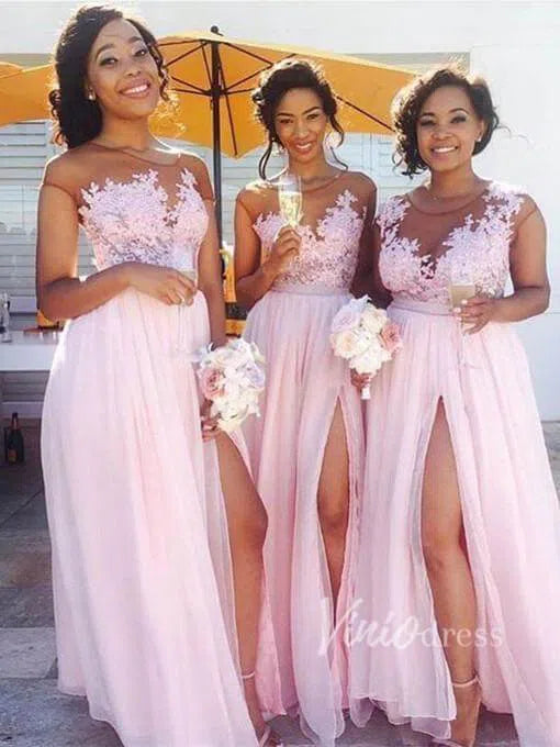 Plus Size Mismatched Bridesmaid Dresses with Slit VB1009-bridesmaid dresses 2025 -Viniodress-Pink-Custom Size-