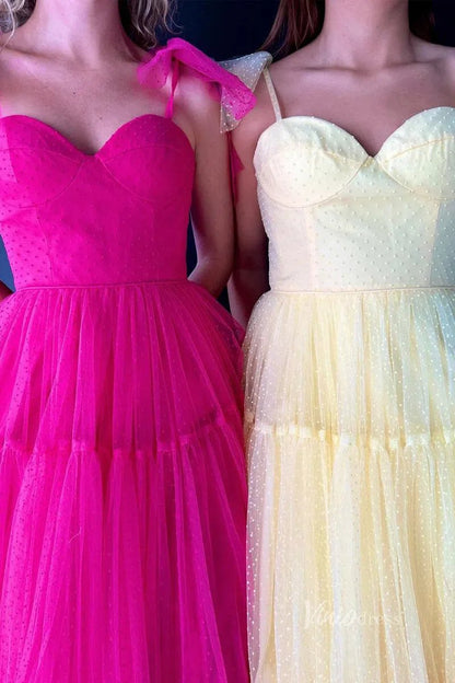 Pretty Dotted Tulle Prom Dresses Bow-Tie Spaghetti Strap Formal Dress FD3625-prom dresses 2025 -Viniodress-Champagne-Custom Size-