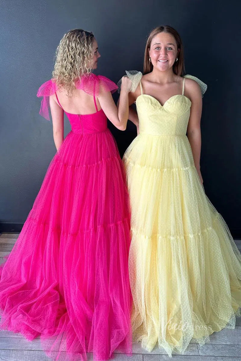 Pretty Dotted Tulle Prom Dresses Bow-Tie Spaghetti Strap Formal Dress FD3625-prom dresses-Viniodress-Viniodress