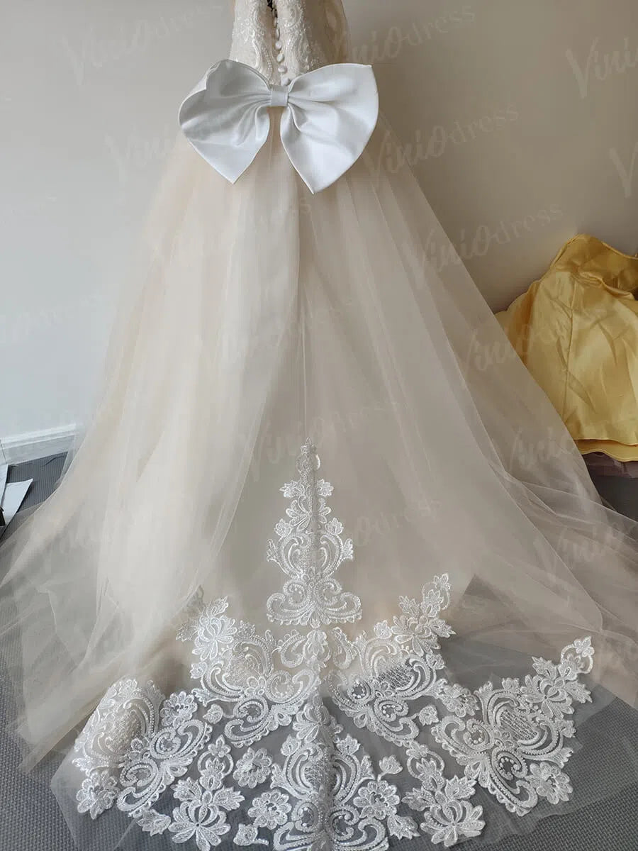 Pretty Dress for Kids Cute Princess Champagne Flower Girl Dresses with Bow GL1031B-flower girl dresses 2025 -Viniodress-Champagne-Custom Size-