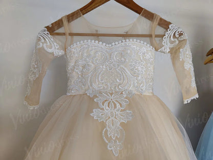 Pretty Dress for Kids Cute Princess Champagne Flower Girl Dresses with Bow GL1031B-flower girl dresses 2025 -Viniodress-Champagne-Custom Size-