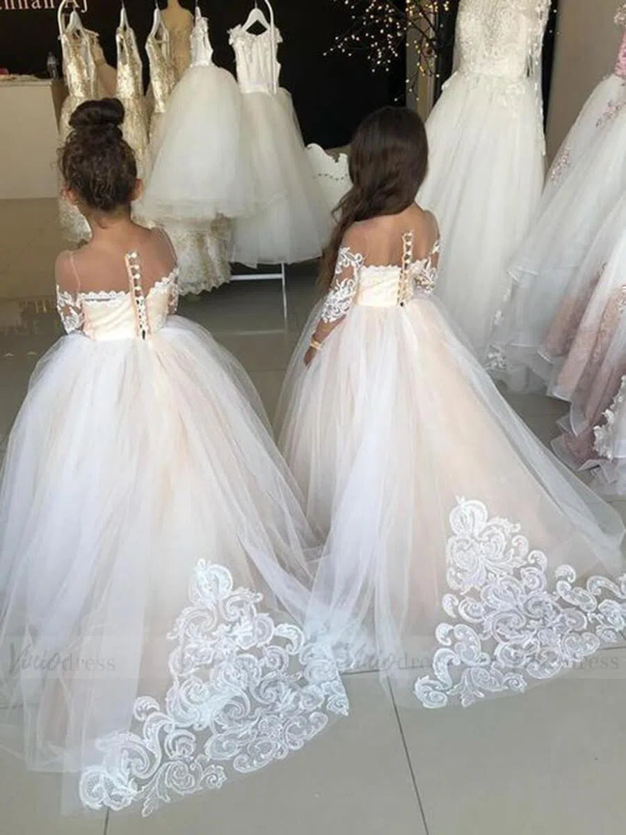 Pretty Dress for Kids Cute Princess Champagne Flower Girl Dresses with Bow GL1031B-flower girl dresses 2025 -Viniodress-Champagne-Custom Size-