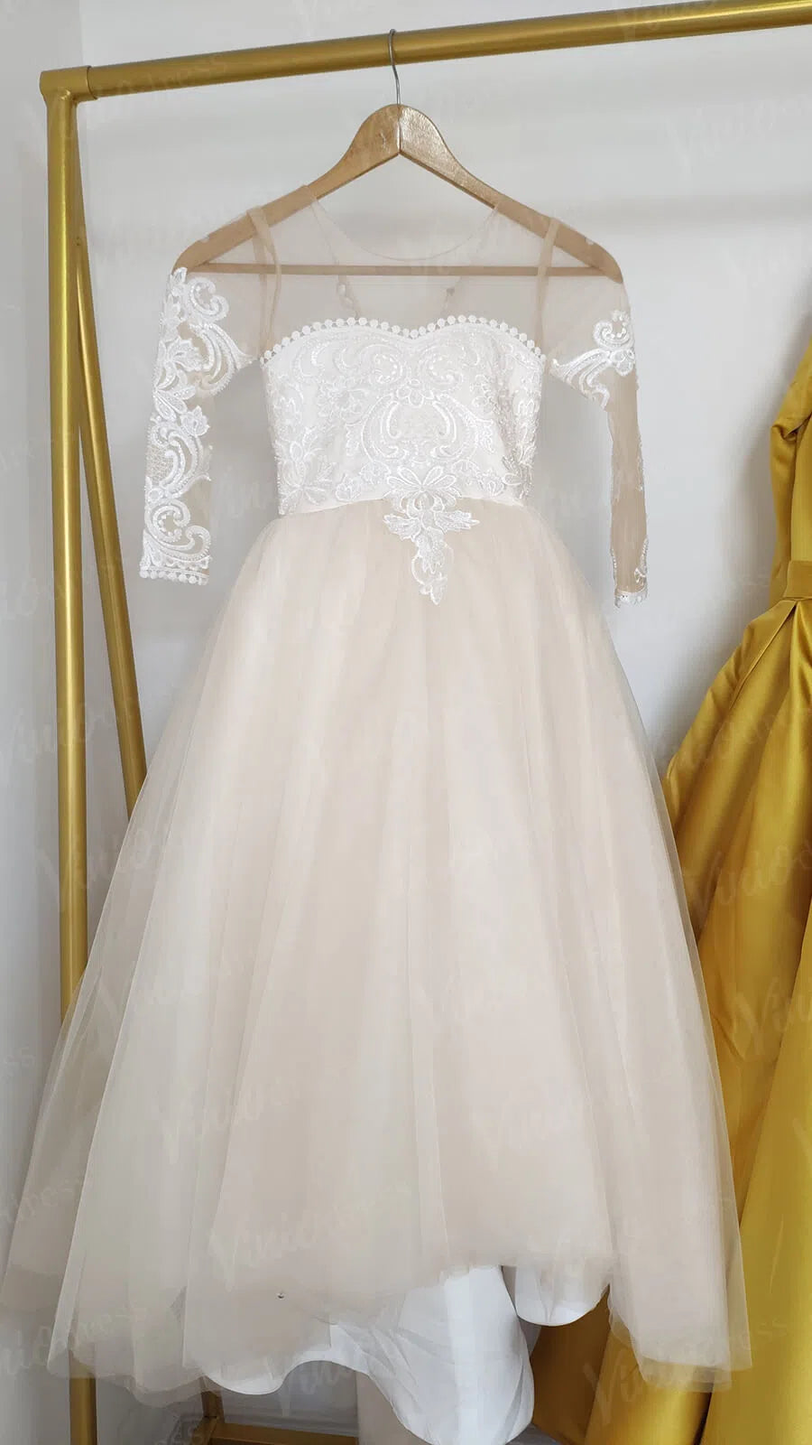 Pretty Dress for Kids Cute Princess Champagne Flower Girl Dresses with Bow GL1031B-flower girl dresses 2025 -Viniodress-Champagne-Custom Size-