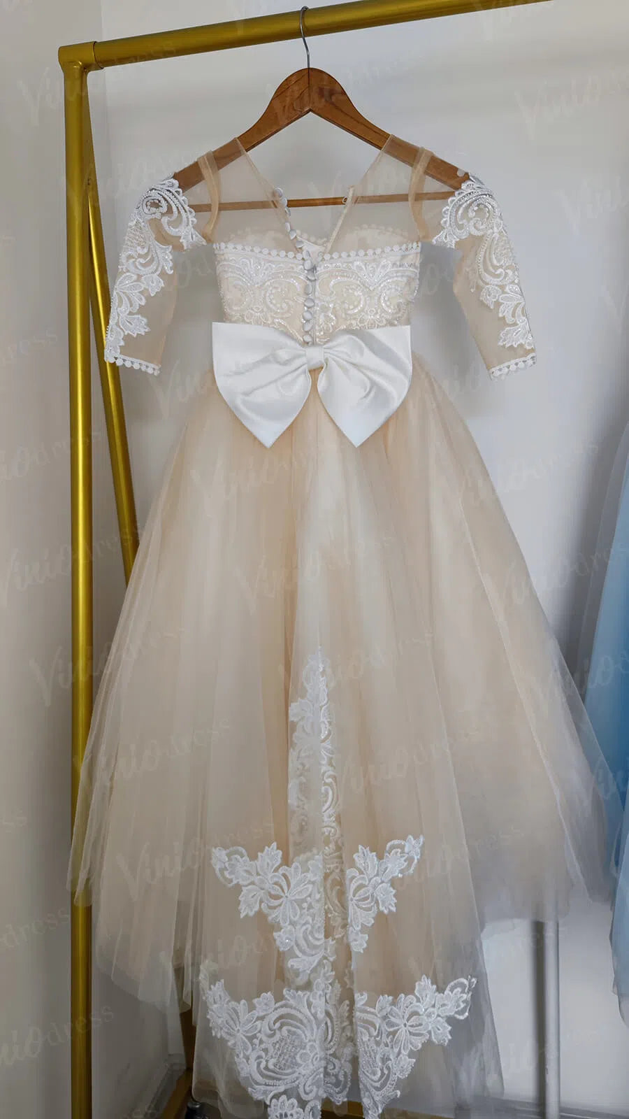 Pretty Dress for Kids Cute Princess Champagne Flower Girl Dresses with Bow GL1031B-flower girl dresses 2025 -Viniodress-Champagne-Custom Size-