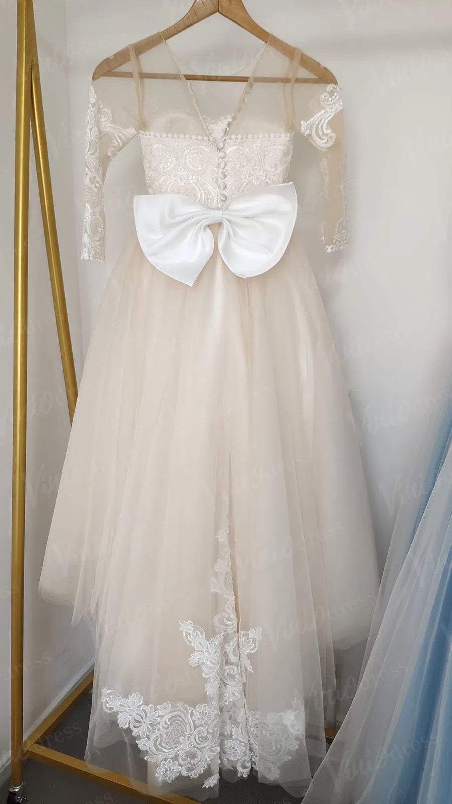 Pretty Dress for Kids Cute Princess Champagne Flower Girl Dresses with Bow GL1031B-flower girl dresses 2025 -Viniodress-Champagne-Custom Size-