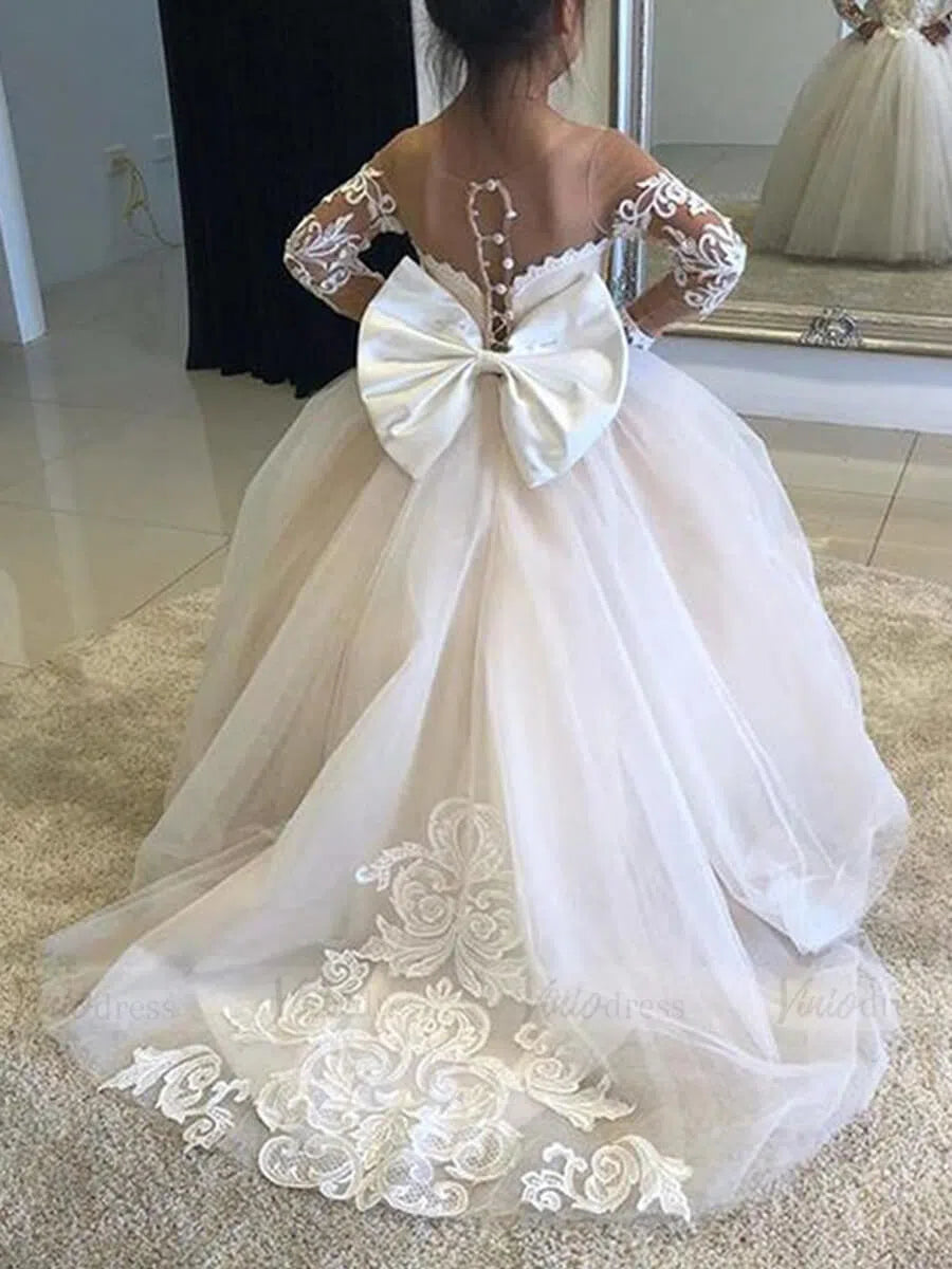 Pretty Dress for Kids Cute Princess Champagne Flower Girl Dresses with Bow GL1031B-flower girl dresses 2025 -Viniodress-Ivory-Custom Size-